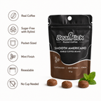 BeanKick pocket coffee package with features listed on a white background