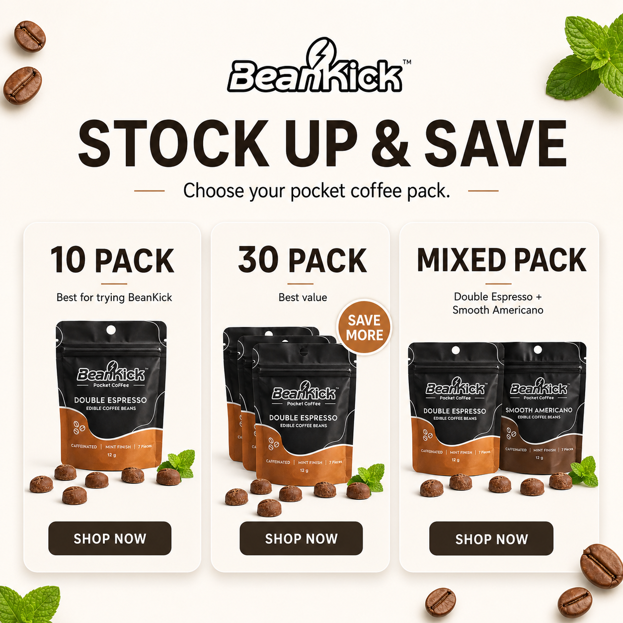 Double Espresso Pocket Coffee – 10 Pouch Pack